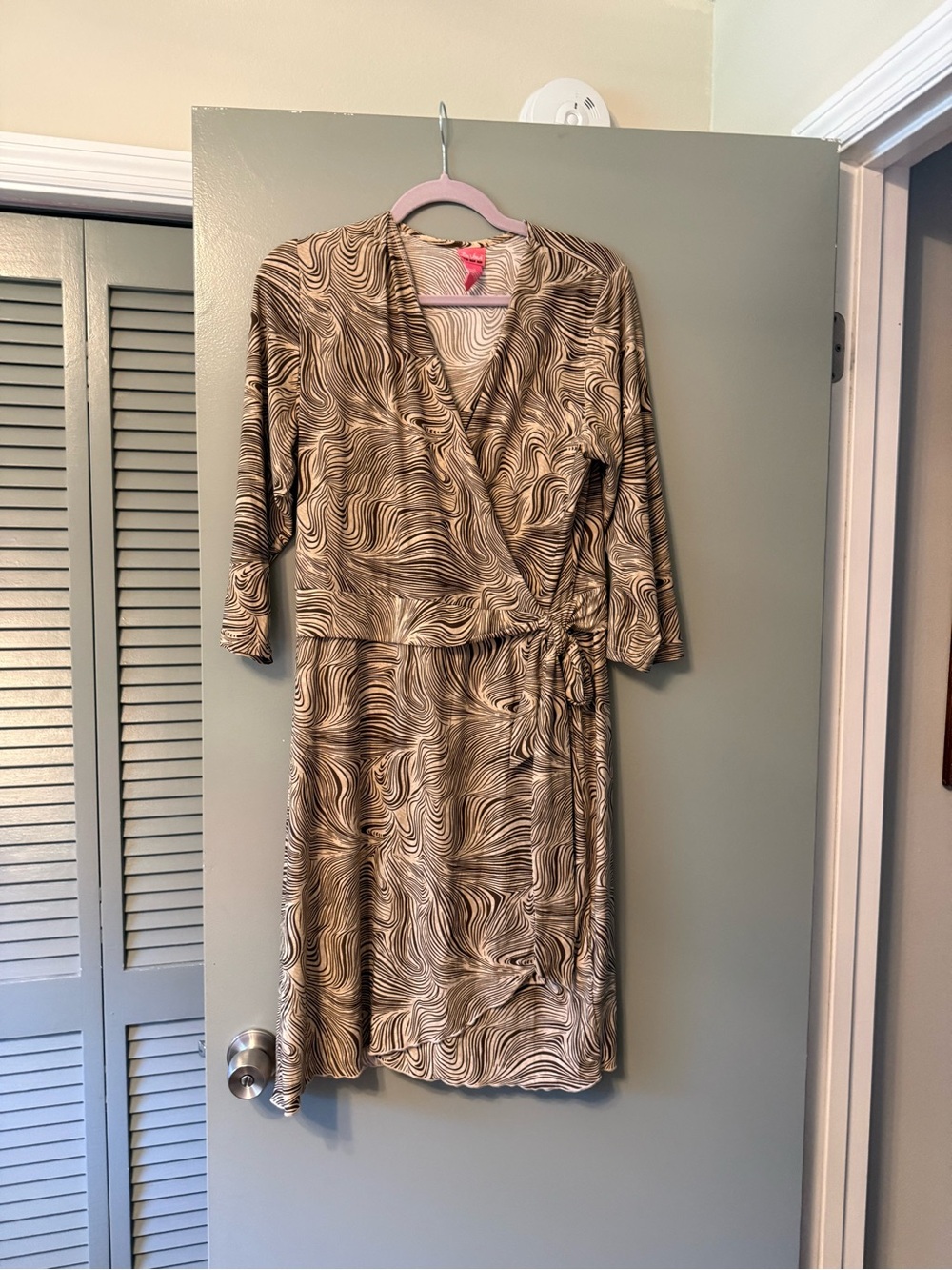 Du Jour Brown Swirl Midi Wrap Dress